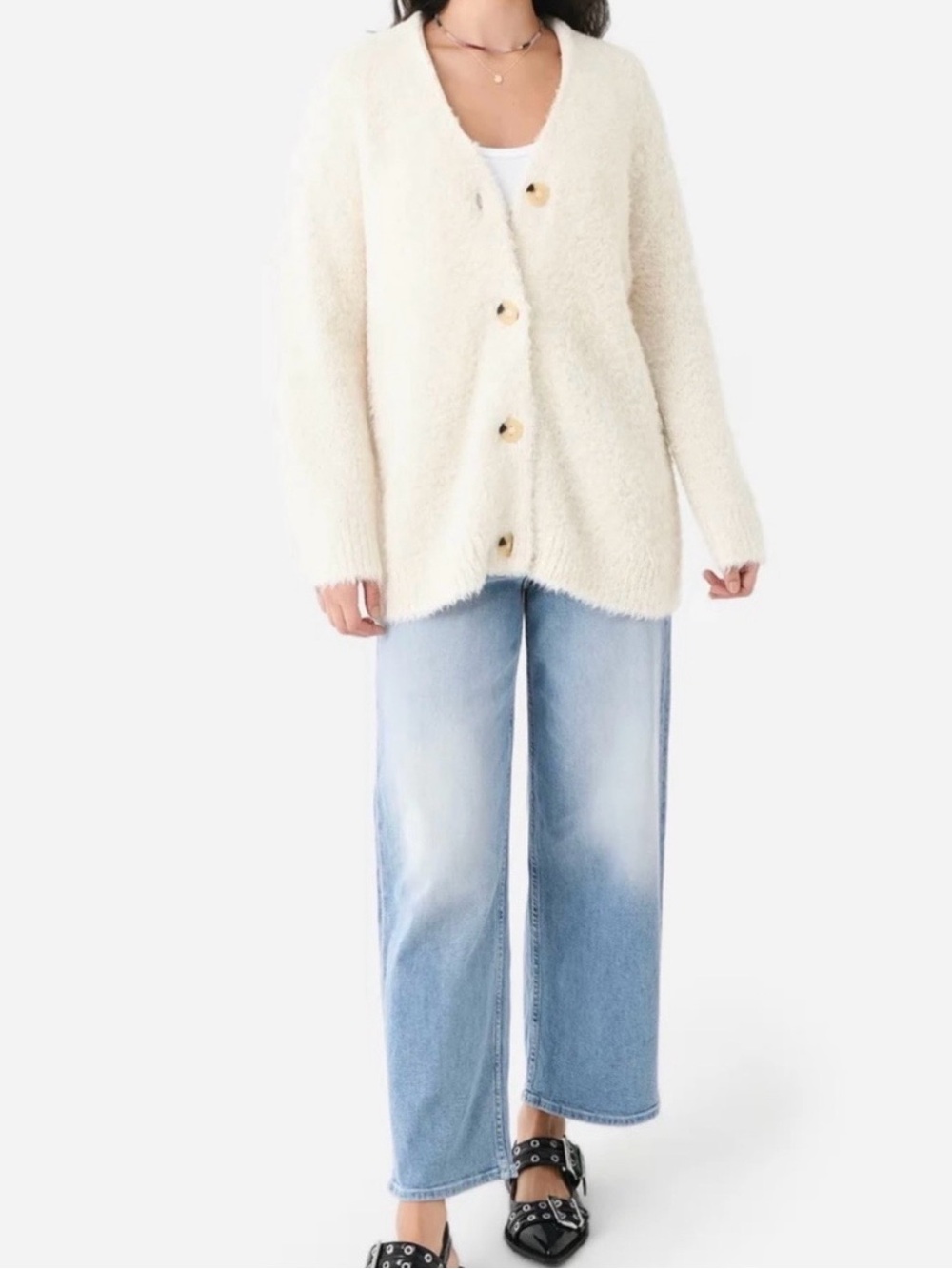 Vince Cream Fuzzy Button-Front Women's Cardigan - Picture 5 of 11